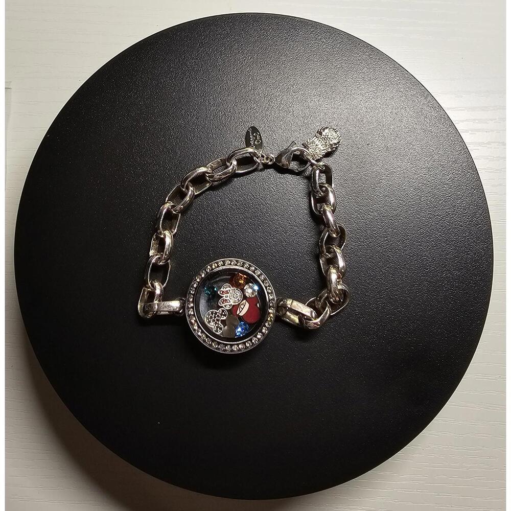 Origami Owl Silver Chain Bracelet w/ Mickey & Minnie Charms